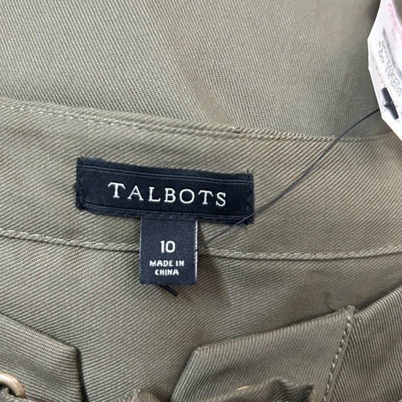 Talbots Shift Dress 10 Lace Up 3/4 Sleeve Tencel Blend Army Green Closet Staple - Picture 7 of 10